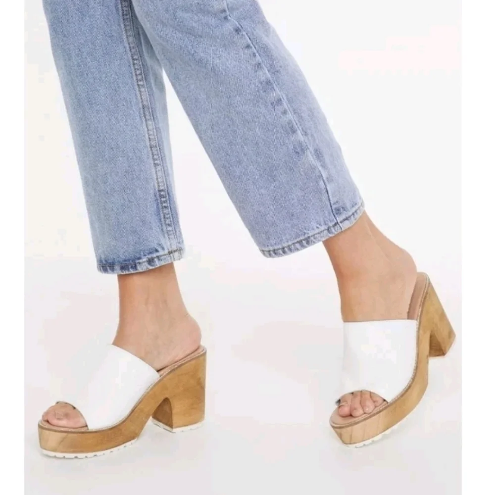 Nasty Gal Womens White Leather Wodden Heel Platform Sandals 8.5